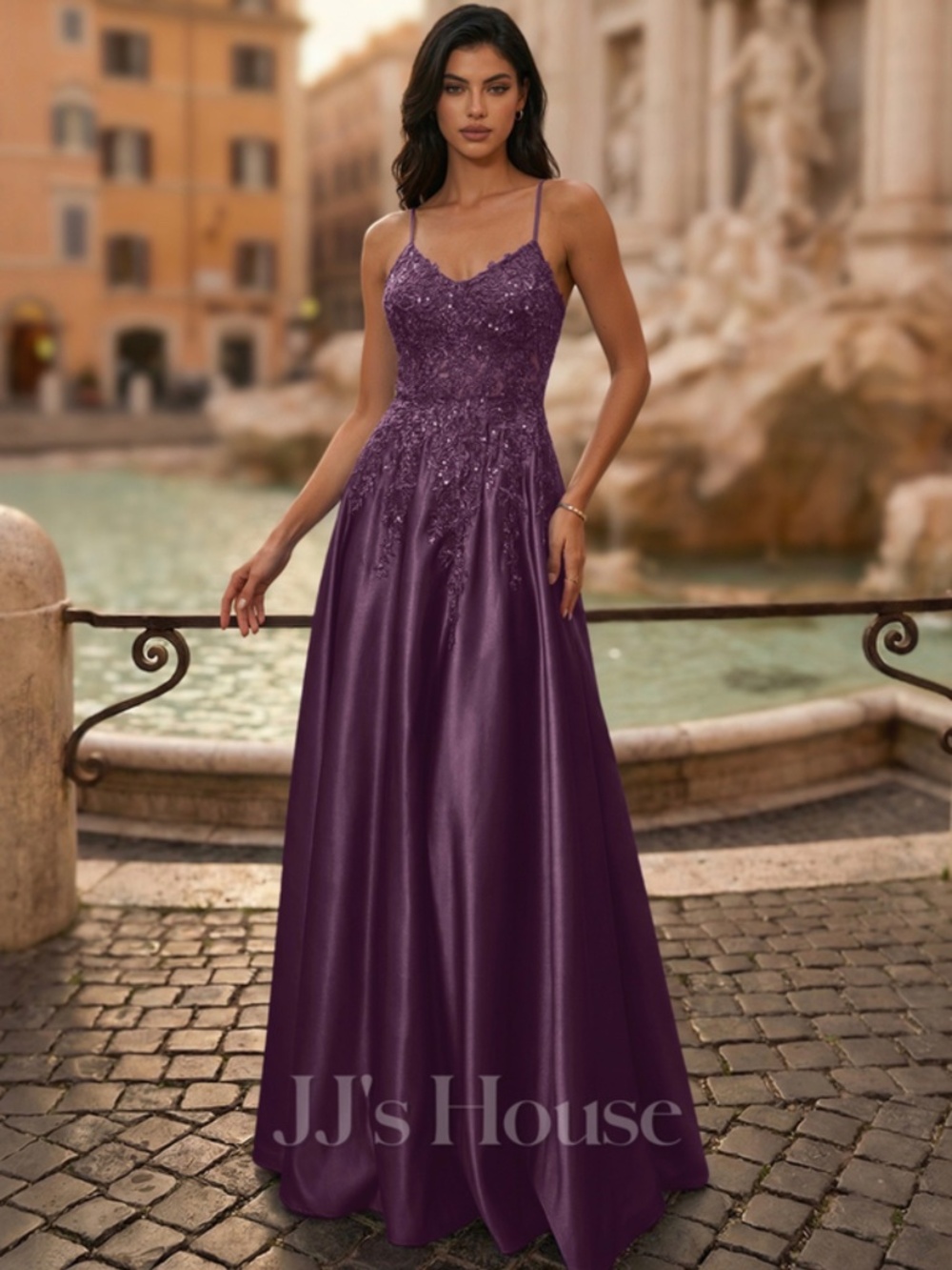 A-line Cut-Out Satin with Corset Back Gown - JJ’s House Janette
